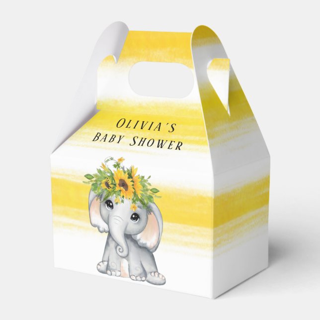 Chic Sunflower Elephant Stripes Baby Shower Favour Box (Front Side)