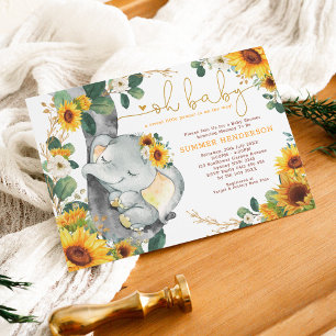 Chic Sunflower Elephant Summer Garden Baby Shower Invitation
