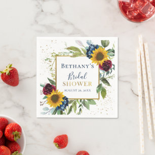 Chic Sunflower Floral Gold Glitter Bridal Shower Napkin
