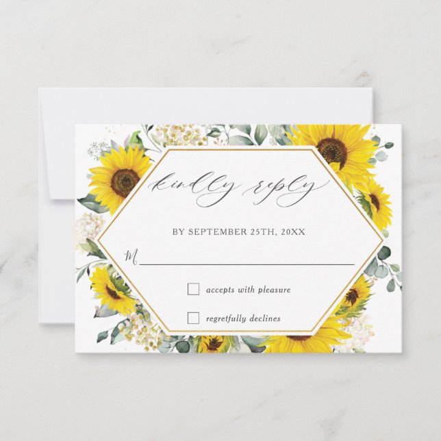 Chic Sunflower Floral Wedding RSVP Card (Front)