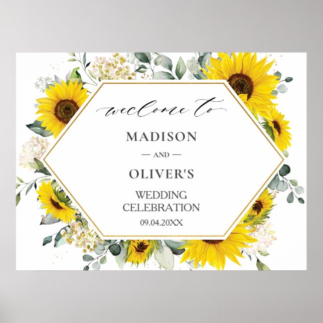 Chic Sunflower Floral Wedding Welcome Sign  (Front)