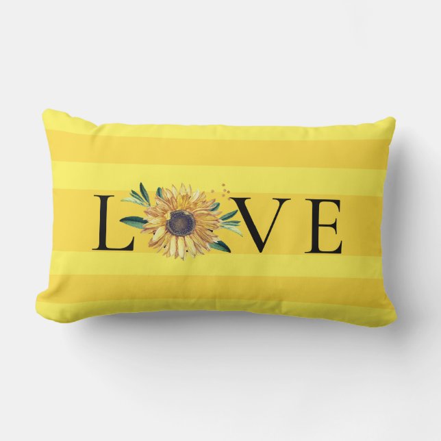 Chic Sunflower Golden Yellow  Love Lumbar Cushion (Front)