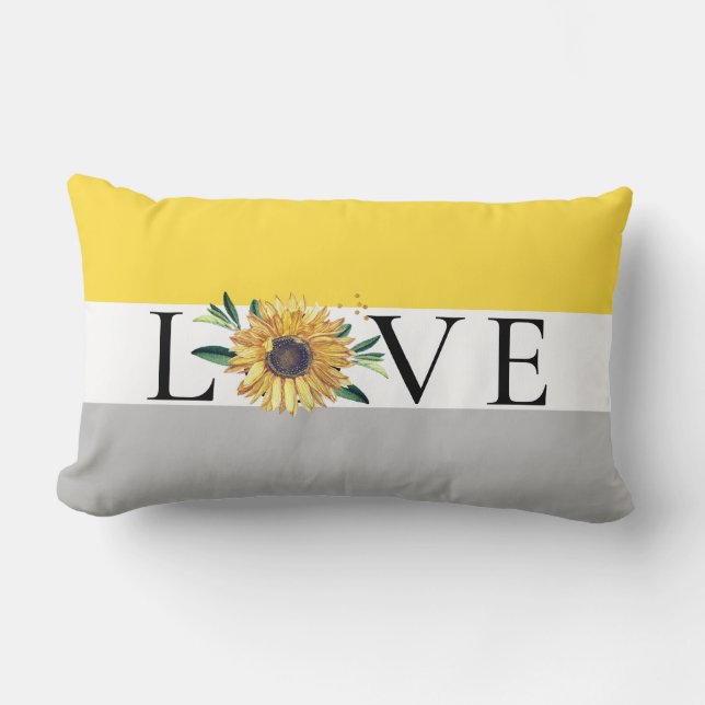 Chic Sunflower Grey Yellow  Wedding Love Lumbar Cushion (Front)
