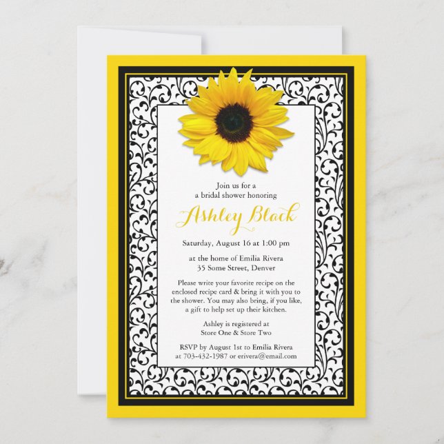 Chic Sunflower Recipe Bridal Shower Invitation (Front)