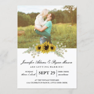 Chic Sunflower Watercolor and Photo Wedding Invitation