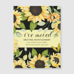 Chic Sunflower Watercolor Floral Black I've Moved