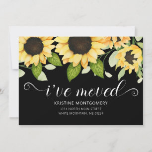 Chic Sunflower Watercolor Floral Black I've Moved Announcement