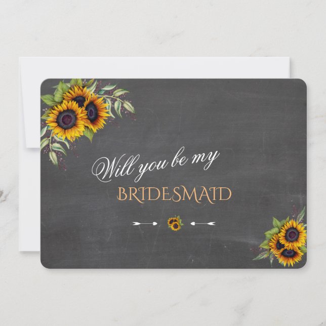 Chic Sunflowers chalk Will You Be My Bridesmaid Invitation (Front)