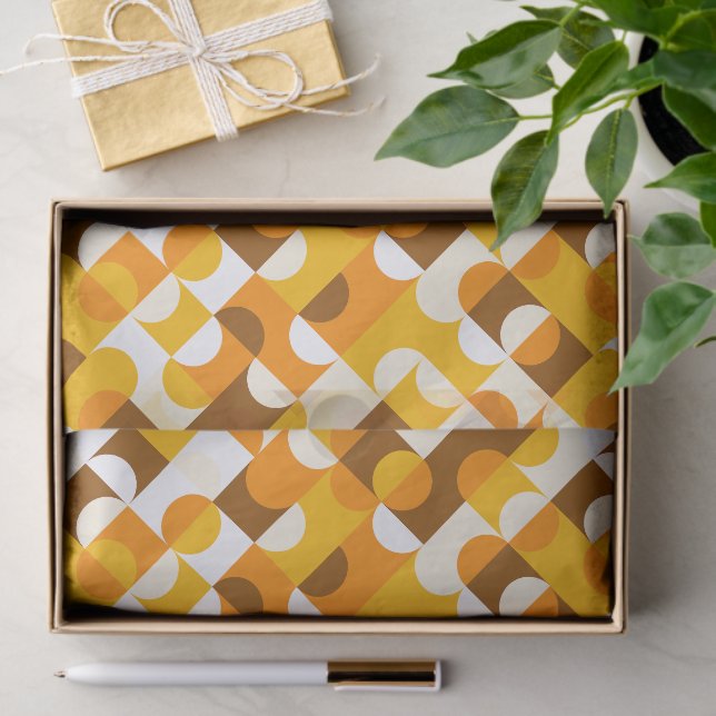 Chic Sunny Yellow Orange Brown Circles Art Pattern Tissue Paper (Gift)