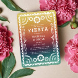 Chic Sunset Gradient Papel Picado Wedding Fiesta Invitation<br><div class="desc">This beautiful papel picado inspired wedding fiesta design features an ornate frame in white, a blurred sunset background, and modern typography. This elegant yet modern design is a fabulous choice for a Latinx pre-wedding party, rehearsal dinner, engagement party, or bridal shower. You can customise this design even further by adding...</div>