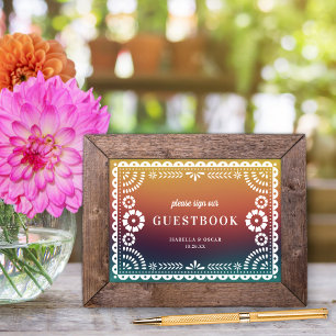Chic Sunset Papel Picado Wedding Guestbook Sign