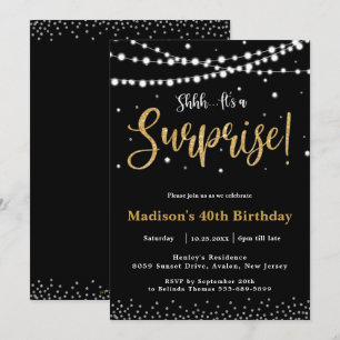 Chic Surprise Birthday Party Any Age Black Gold  Invitation