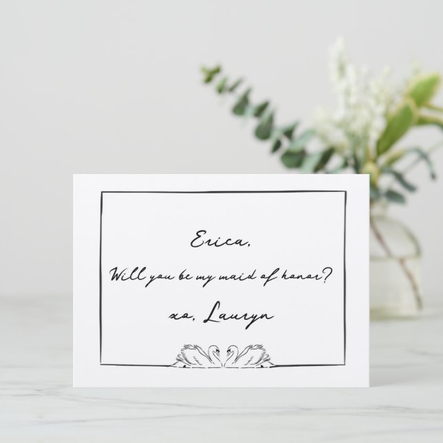Chic Swan Aesthetic Maid of Honour Proposal Card (Standing Front)