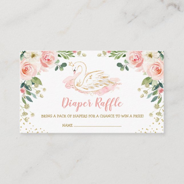 Chic Swan Princess Blush Gold Floral Diaper Raffle Enclosure Card (Front)