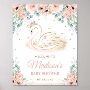 Chic Swan Princess Blush Peach Floral Welcome Poster