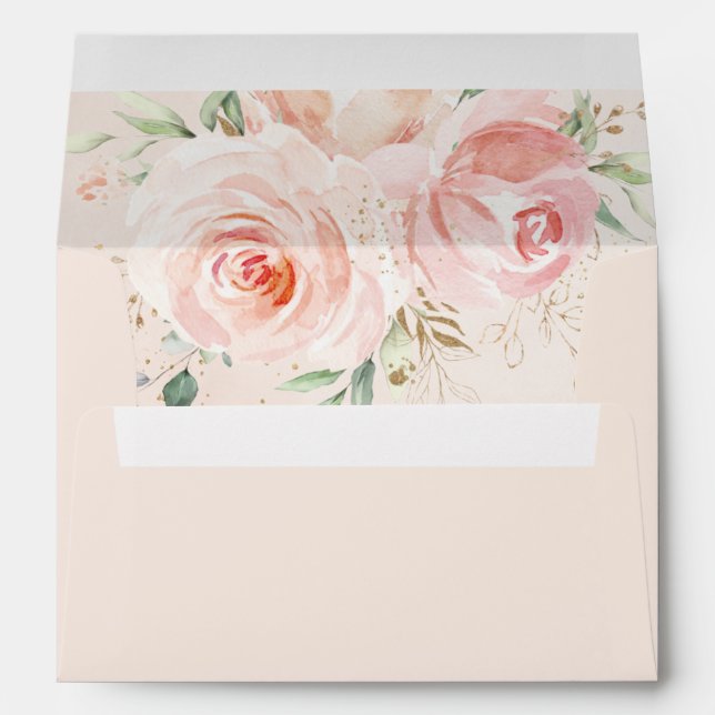 Chic Swan Princess Blush Pink Floral Roses  Envelope (Back (Bottom))