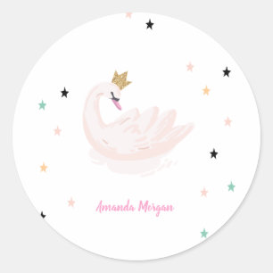 Chic Swan, Stars, Princess   Classic Round Sticker