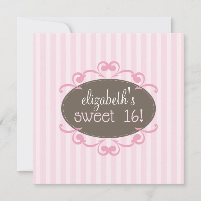 Chic Sweet 16 Birthday Party Invitation (pink) (Front)
