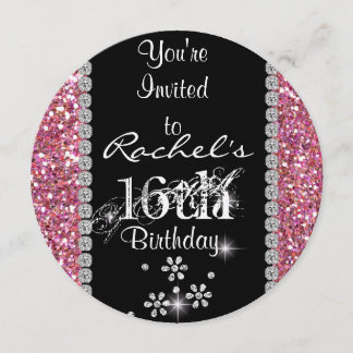 CHIC SWEET 16 Birthday Party ROUND Invitation