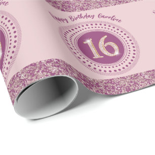 Chic Sweet 16 Birthday Rose Gold Glitter & Stripes Wrapping Paper