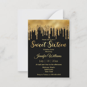 chic sweet 16 black golden multi dripping glitters card