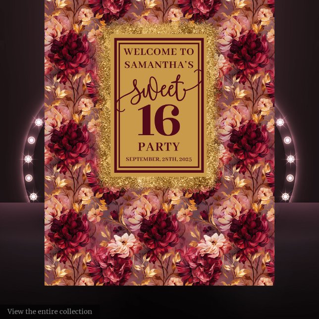Chic Sweet 16 Blush Burgundy Gold Decor Banner Tapestry (Chic Sweet 16 Blush Burgundy Gold Decor Banner)