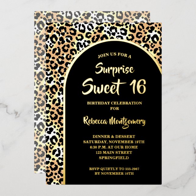 Chic Sweet 16 Leopard Print Birthday Gold (Front/Back)