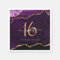 Chic Sweet 16 Purple Gold Agate Custom Name Party
