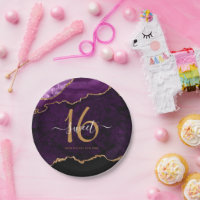 Chic Sweet 16 Purple Gold Glitter Agate Party