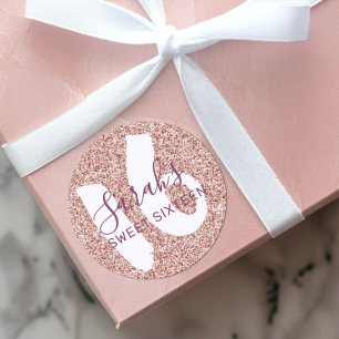 Chic Sweet 16 Rose Gold Glitter Birthday Classic Round Sticker
