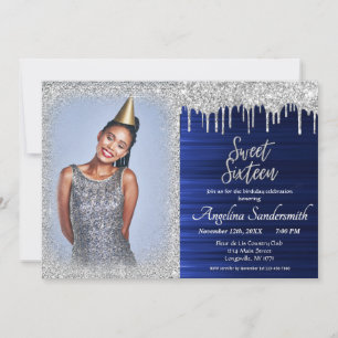 Chic Sweet 16 Silver Blue Glitter Sparkles Invitation