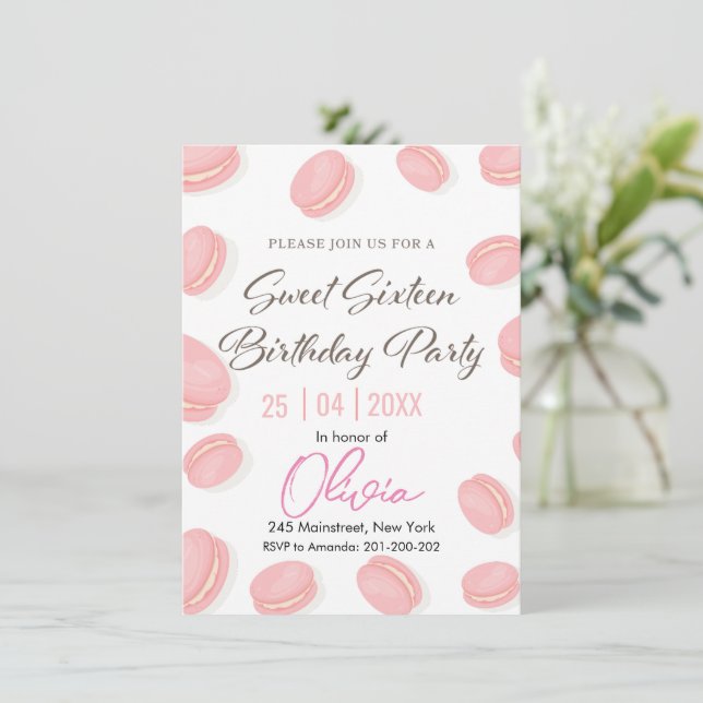 Chic & Sweet: Macaron Birthday Party Invitation (Standing Front)