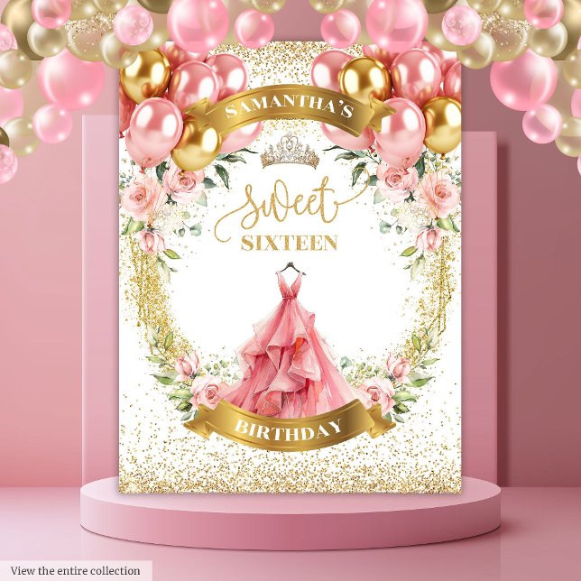 Chic Sweet Sixteen Backdrop Blush Balloons Sparkle Tapestry (Chic Sweet Sixteen Backdrop Blush Balloons Sparkle)