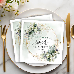 Chic Sweet Sixteen Botanical Napkins Greenery Gold
