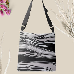 Chic Swirl Pattern Taupe Black Crossbody Bag