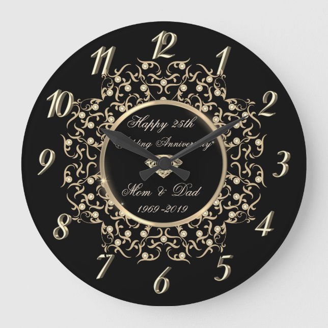Chic Swirls 50 Wedding Anniversary Large Clock (Front)