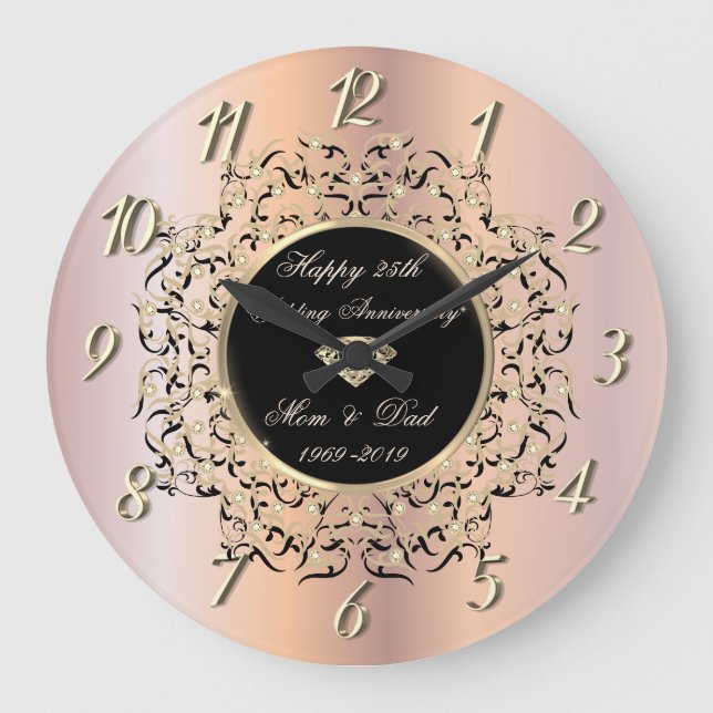 Chic Swirls Rose Gold 50 Wedding Anniversary Large Clock (Front)
