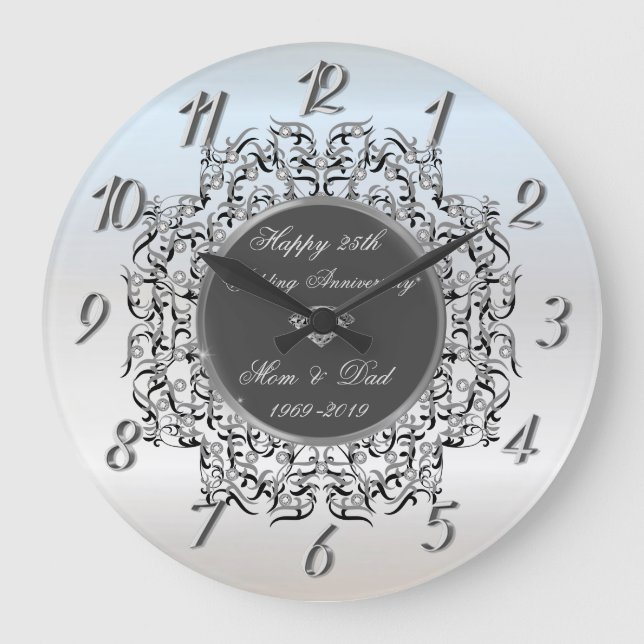 Chic Swirls Silver 50 Wedding Anniversary Large Clock (Front)
