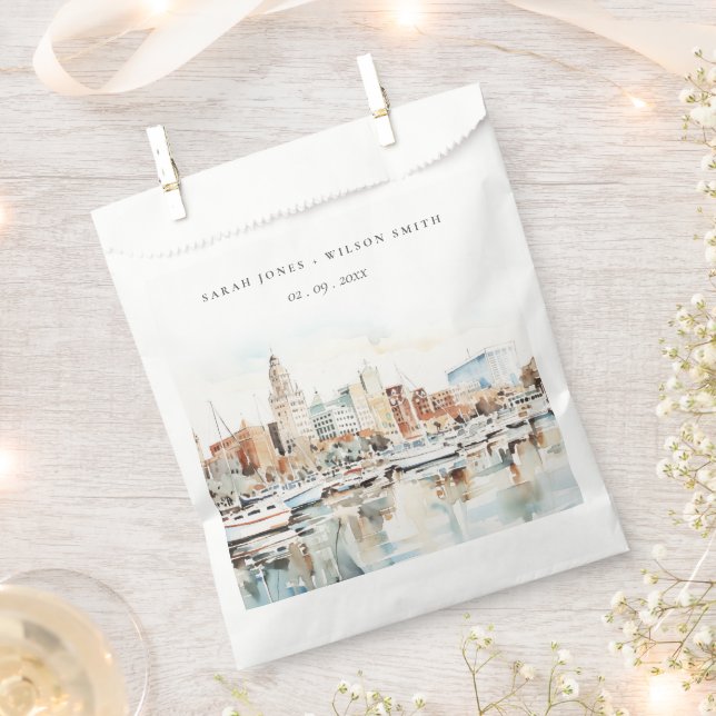 Chic Tampa Florida Skyline Watercolor Wedding Favour Bags (Clipped)
