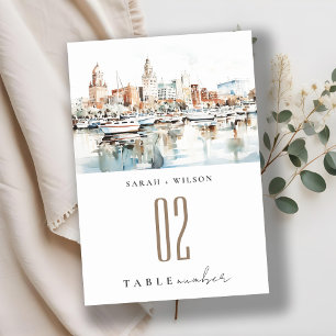 Chic Tampa Florida Skyline Watercolor Wedding Table Number