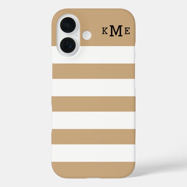 Chic Tan and White Stripes with Black Monogram Case-Mate iPhone Case (Back)