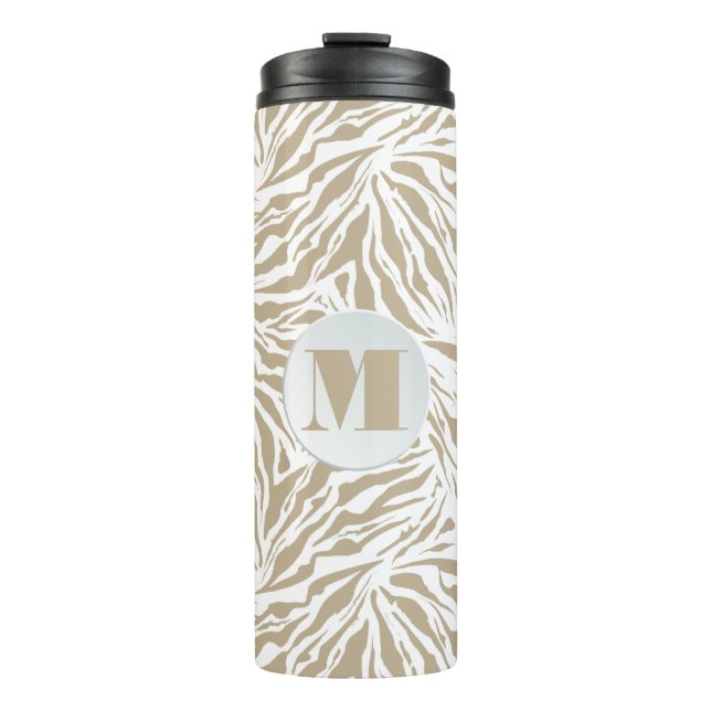 Chic Tan Animal Print Monogrammed Thermal Tumbler (Front)