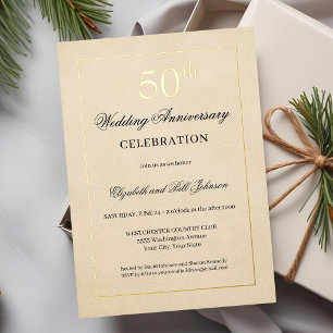 Chic Tan Gold Foil 50th Wedding Anniversary  Holiday Card