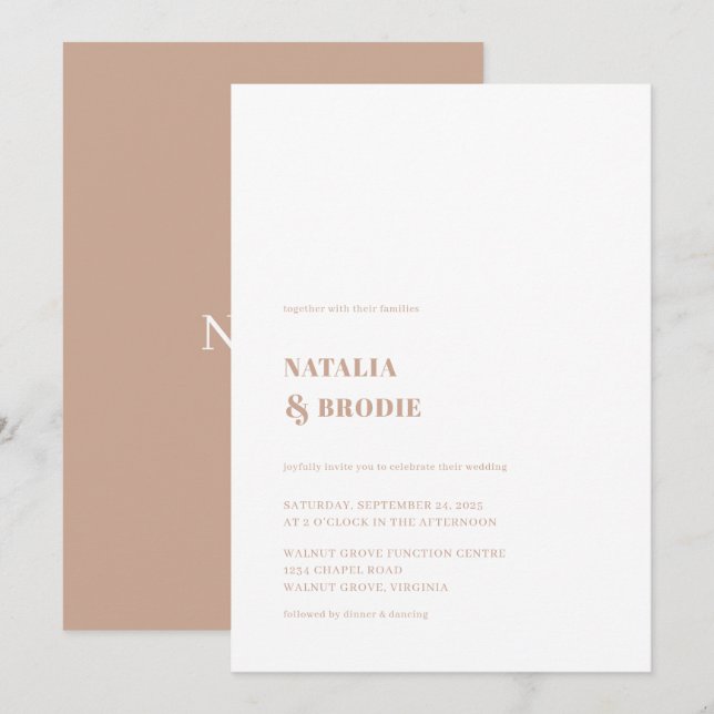 Chic Tan White Wedding Invitation (Front/Back)