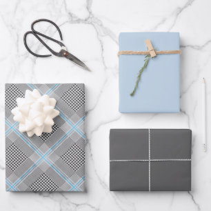 Chic Tartan Blue Grey Black Pattern Wrapping Paper Sheet