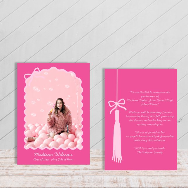 Chic Tassel Bow Pink Grad Photo 2025 Graduation Announcement (Chic Tassel Bow Pink Grad Photo 2025 Graduation Announcement)