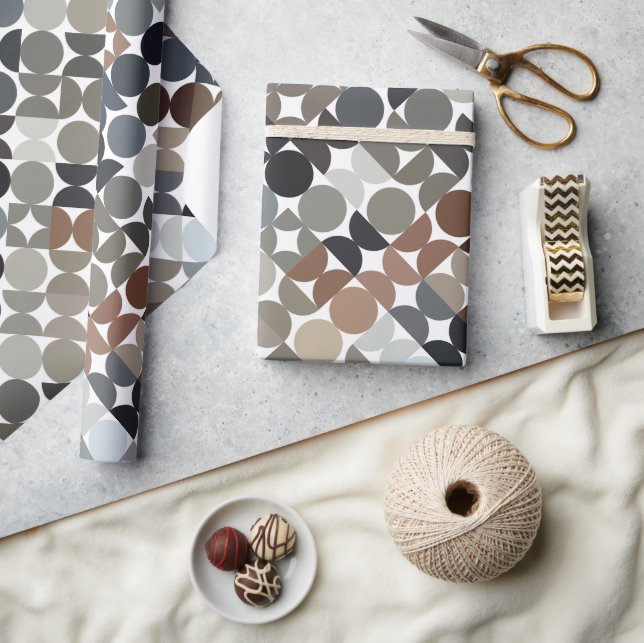 Chic Taupe Beige Grey Tan Brown Circles Pattern Wrapping Paper (Crafts)
