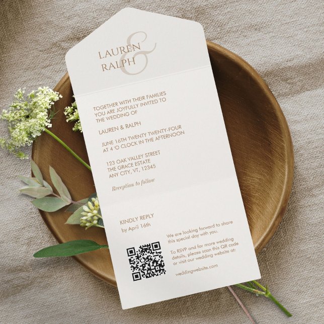 Chic Taupe & Ivory Monogram Initials  All In One Invitation (Creator Uploaded)