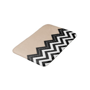 Chic Taupe White Black Zigzag Stripes Pattern Bath Mat