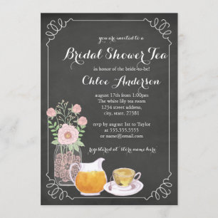 Chic Teacup Chalkboard Bridal Shower Invitation